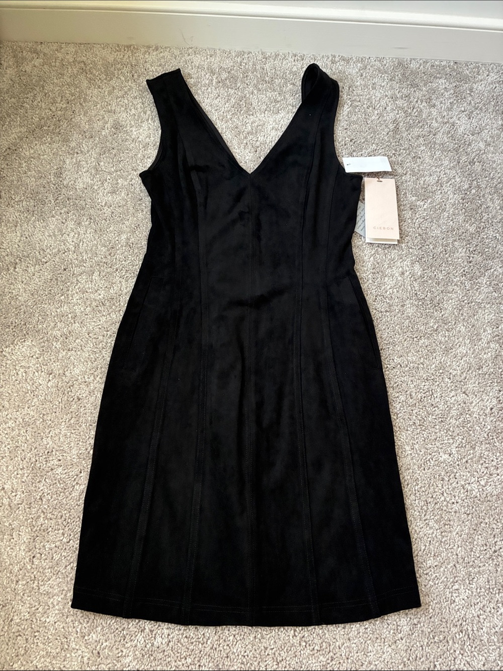 Black V-Neck Suede Sleeveless Dress